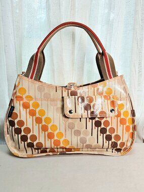 Orla Kiely Rare Vintage Coated Canvas Handbag Orange Brown Mod Shoulder